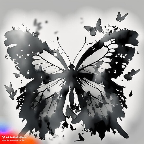 Firefly a sumi-e painting of a big butterfly made of smaller butterflies double exposure 71812