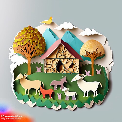 Firefly farm with animals made out of layered paper isolated 64235