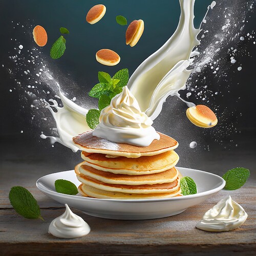 Firefly pancakes with wip cream in motion 51429