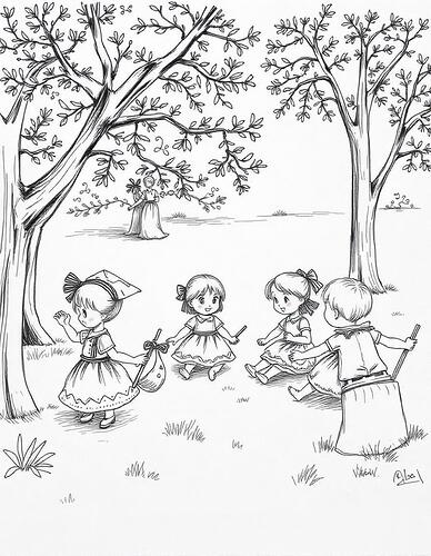 pikaso_texttoimage_black-and-white-sketch-of-dolls-playing-in-a-park