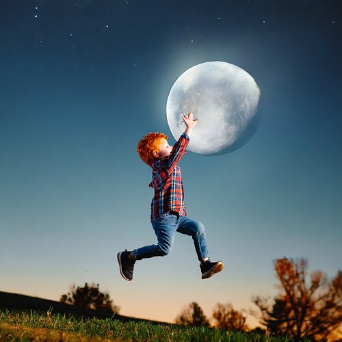 Firefly a little boy jumping to reach the moon 67361