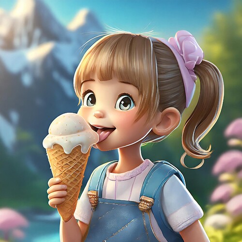 Firefly unreal engine 5 cartoon character, cute toddler white girl licking an ice cream 1268