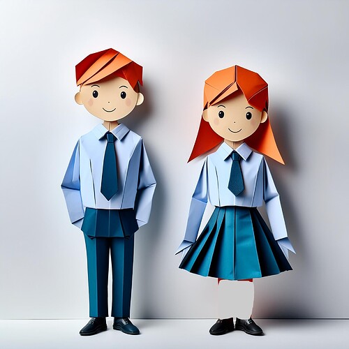 Firefly origami schoolboys and schoolgirl in formal wear on white background 81590