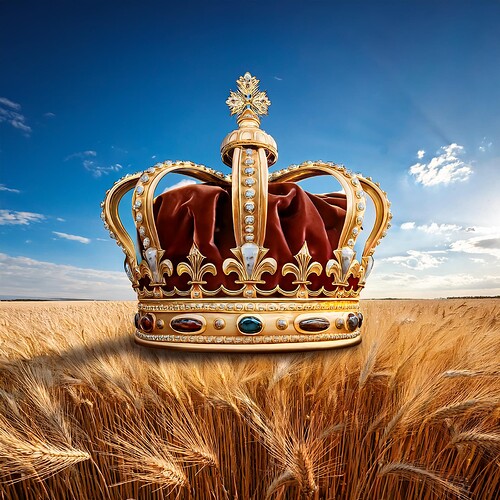 Firefly Create a royal coronation scene of a large gold and jewel kings crown in the middle of an ov