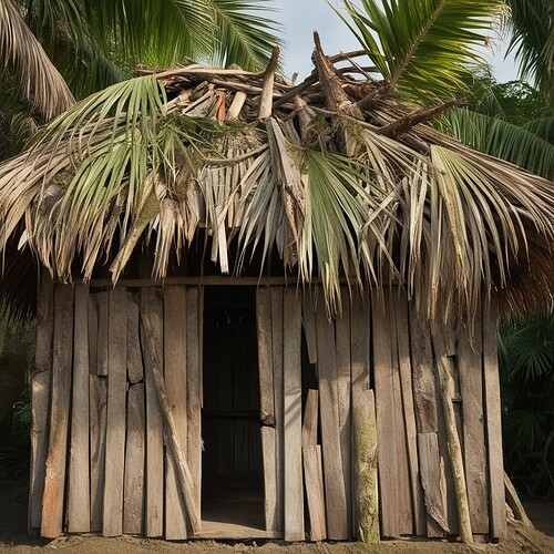 Leonardo_Phoenix_A_rustic_secluded_wooden_hut_composed_of_four_2