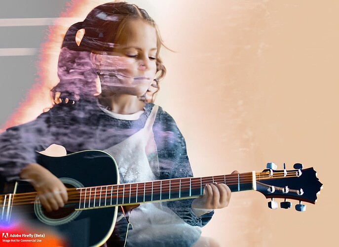 Firefly guitar young little girl with innocent impression double exposure 38018