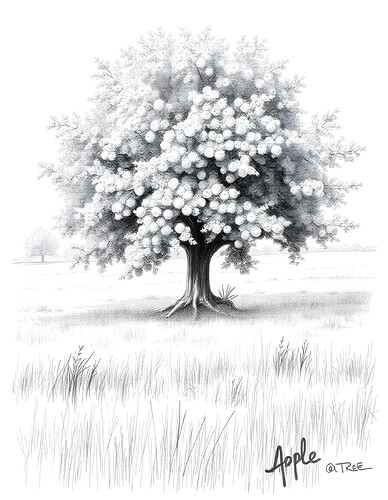 pikaso_texttoimage_Appletree-field-black-and-white-pencil-sketch