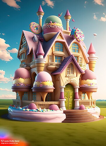 Firefly a hyperrealistic detailed fancy mansion made of all different ice cream and candy types and