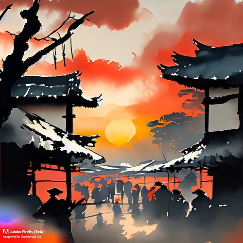 Firefly A Sumi-e painting of sunset in joseon era marketplace 88256